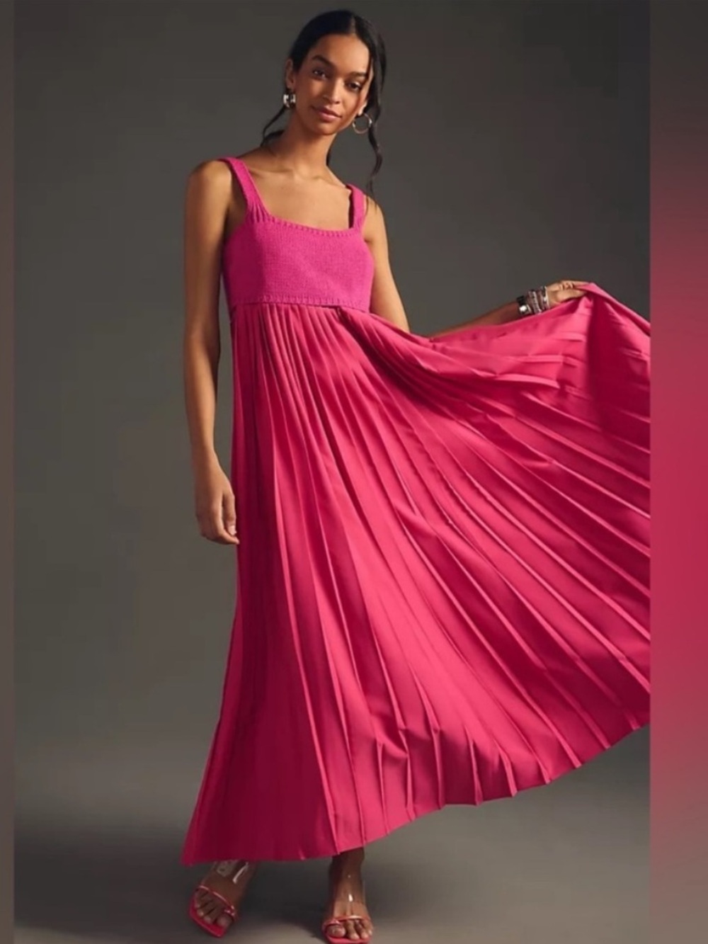 Mare Mare Fuchsia Pleated Maxi Dress with Knitted Bodice